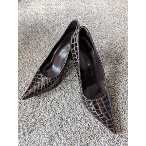 BCBGMAXAZRIA Dark Brown Croc Embossed Leather Pointed Toe Pumps Heels 6 36